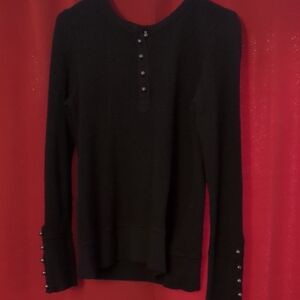 Soft Surroundings Black Ribbed Henley Blouse